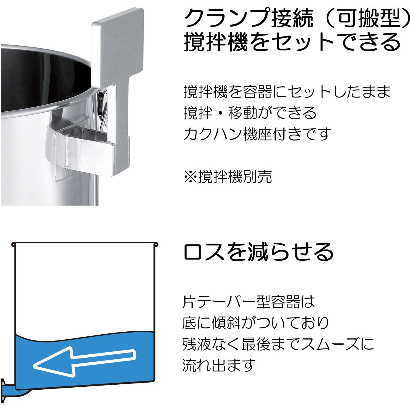KTTK-L-47 カクハン機座付片テーパー型ステンレス容器 MONOVATE
