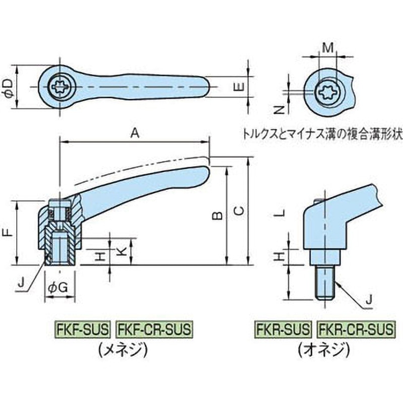 FKR6×20-SUS クランプレバー(オネジ・ステンレス製) FKR イマオ