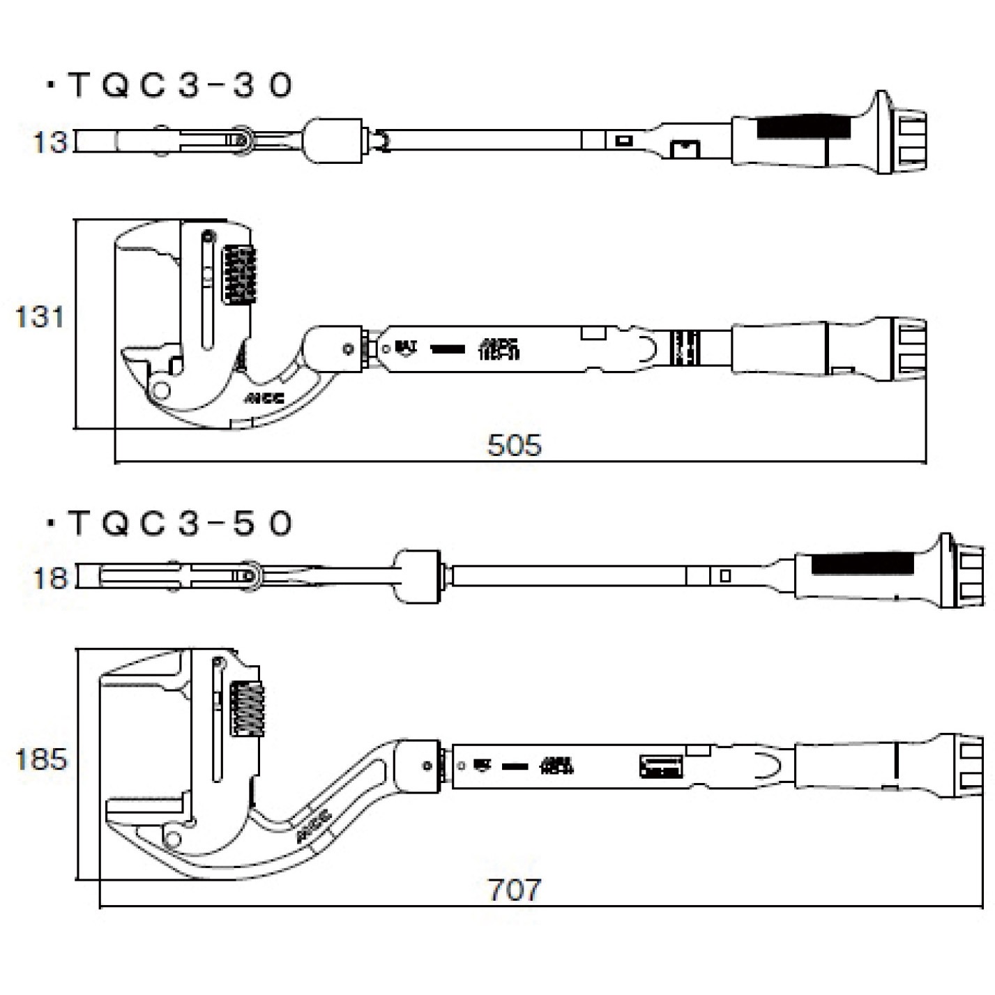 TQC3-50 プリセット型トルクレンチ CWTP MCC(松阪鉄工所) 全長 TQC3-50 プリセット型トルクレンチ CWTP MCC(松阪鉄工所) 全長
