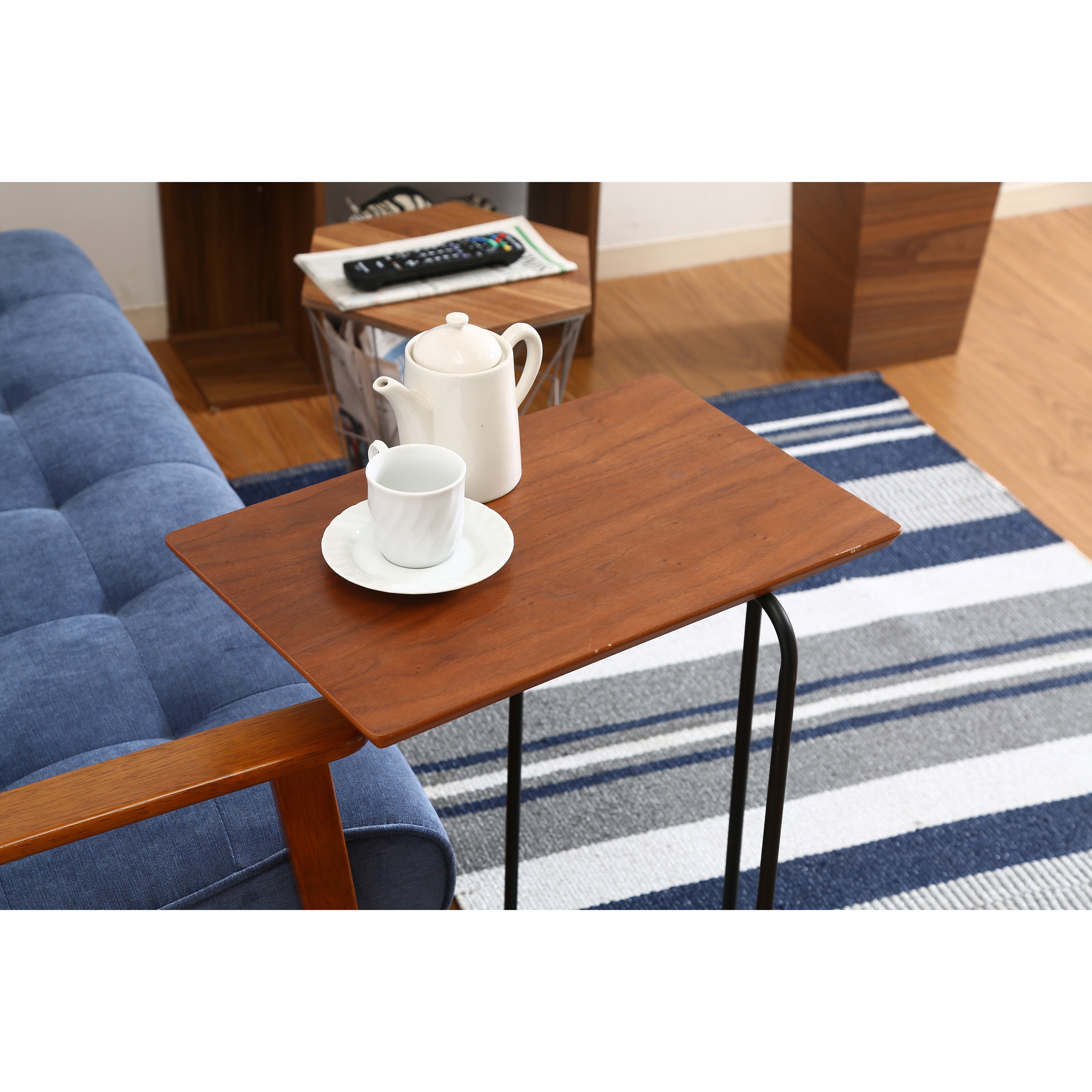 12519 突板サイドテーブル 不二貿易 ブラウン/ブラック色 高さ600mm幅