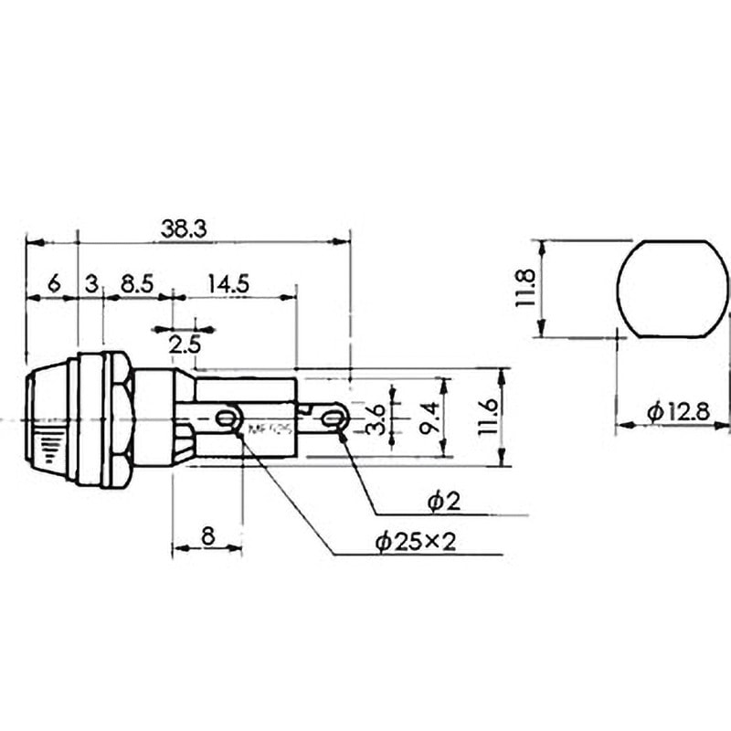 MF-525M ヒューズホルダー マル信無線電機 10A AC250V 全長38.3mm適合