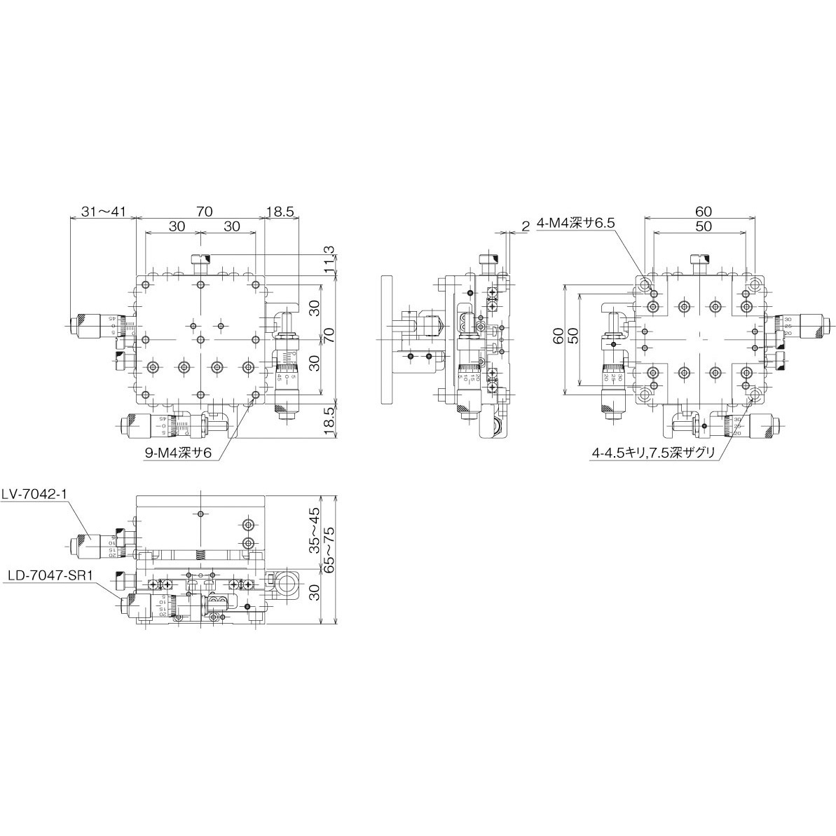 LT-7047-SR1 ハイグレードアルミXYZステージ 70×70 中央精機 (XY軸)逆