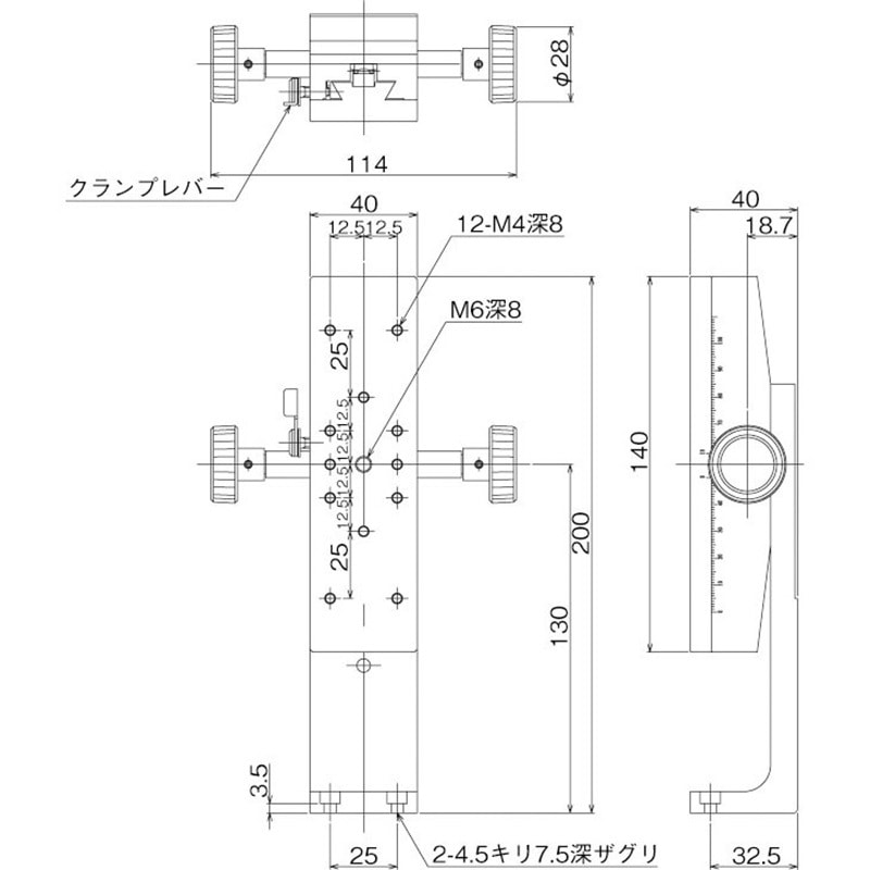 LV-112W DT Z軸ステージ 40×140(両ハンドル) 中央精機 ラック&ピニオン 
