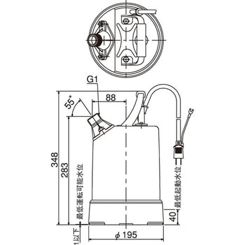 S-500LN 底水用水中ポンプ ミスター底水 寺田ポンプ製作所 単相100V 非自動運転形 吐出口径25mm S-500LN - 【通販モノタロウ】