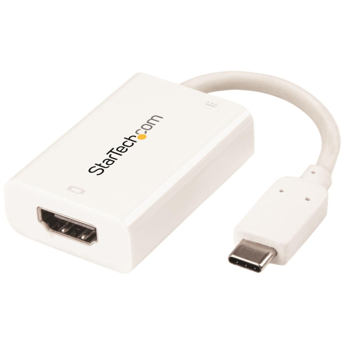 CDP2HDUCPW USB-C - HDMI変換アダプタ USB Power Delivery対応 4K/60Hz ホワイト StarTech.com オーディオ機能7.1サラウンドサウンド ケーブル長10cm高さ13mm  CDP2HDUCPW