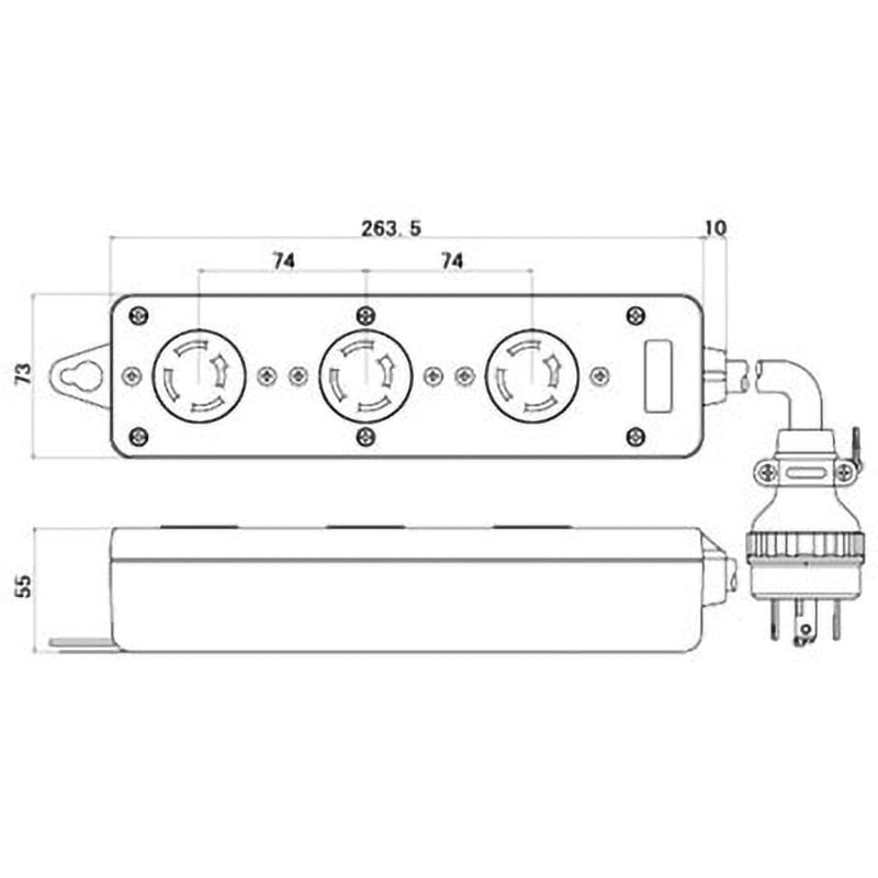 MR2933 高容量タップ 引掛形 明工社 3口 ケーブル長1m 長さ263.5mm
