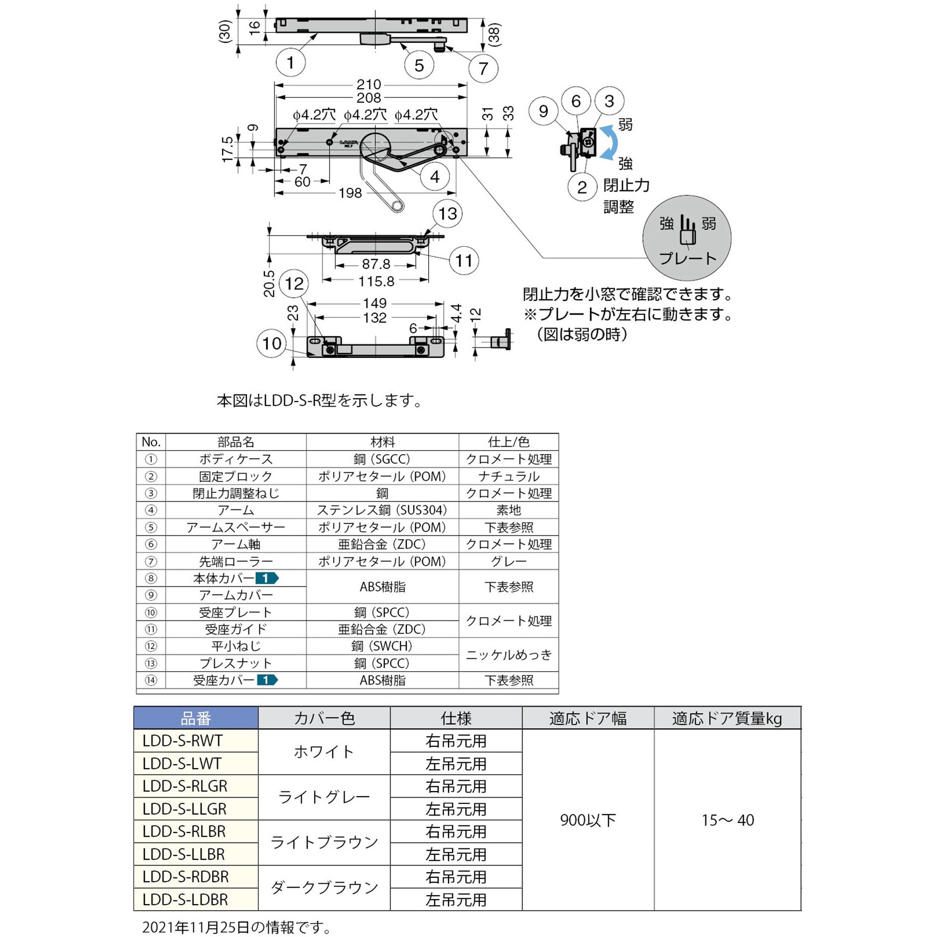 LDD-S-R LGR ラプコンドアダンパー LAMP(スガツネ) 幅212mm高さ