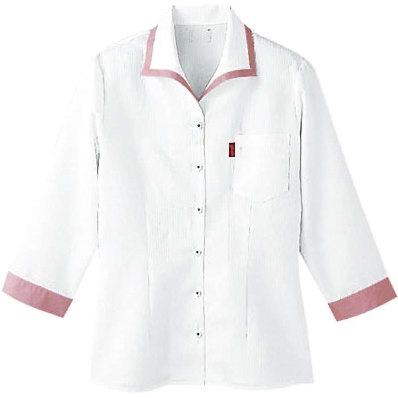 34203-28 イタリアン七分袖カラーシャツ 34203 ボストン商会 女性用 家庭洗濯可 白×赤色 サイズ15