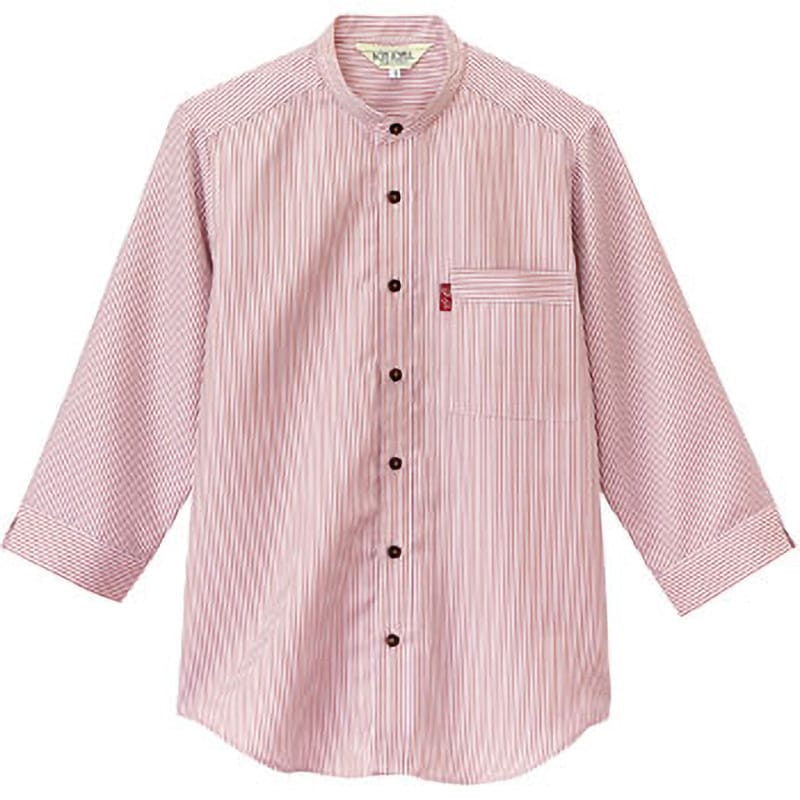 34301-28 スタンドカラー七分袖シャツ 34301 ボストン商会 男女兼用 家庭洗濯可 赤色 サイズS