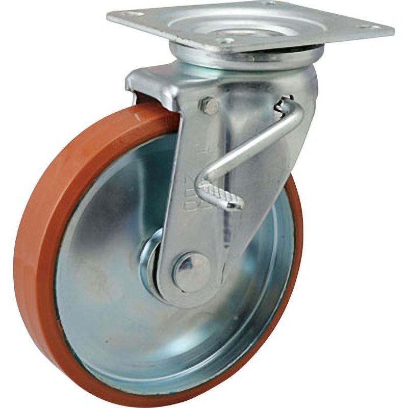 P-200WJS プレス製ウレタンキャスター ログラン 自在式(ダブルストッパー付) イノアック プレート式 単輪 重荷重用 200径