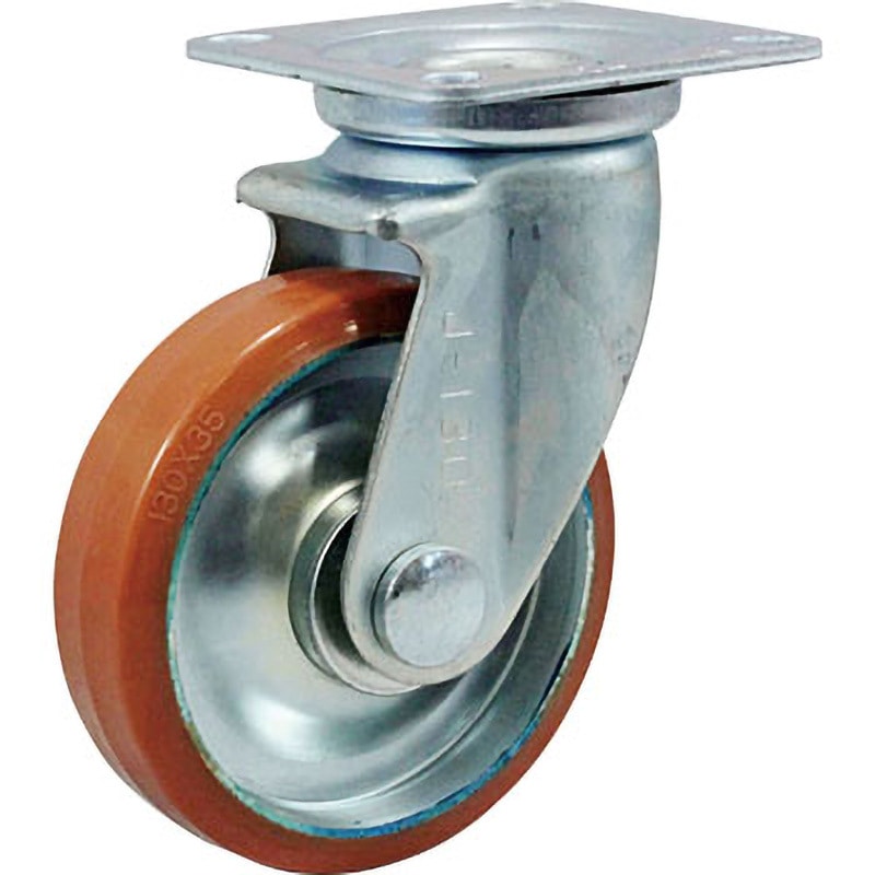 P-130WJ プレス製ウレタンキャスター ログラン 自在式 イノアック 重荷重用 単輪 プレート式 車輪径130mm取付高177mm