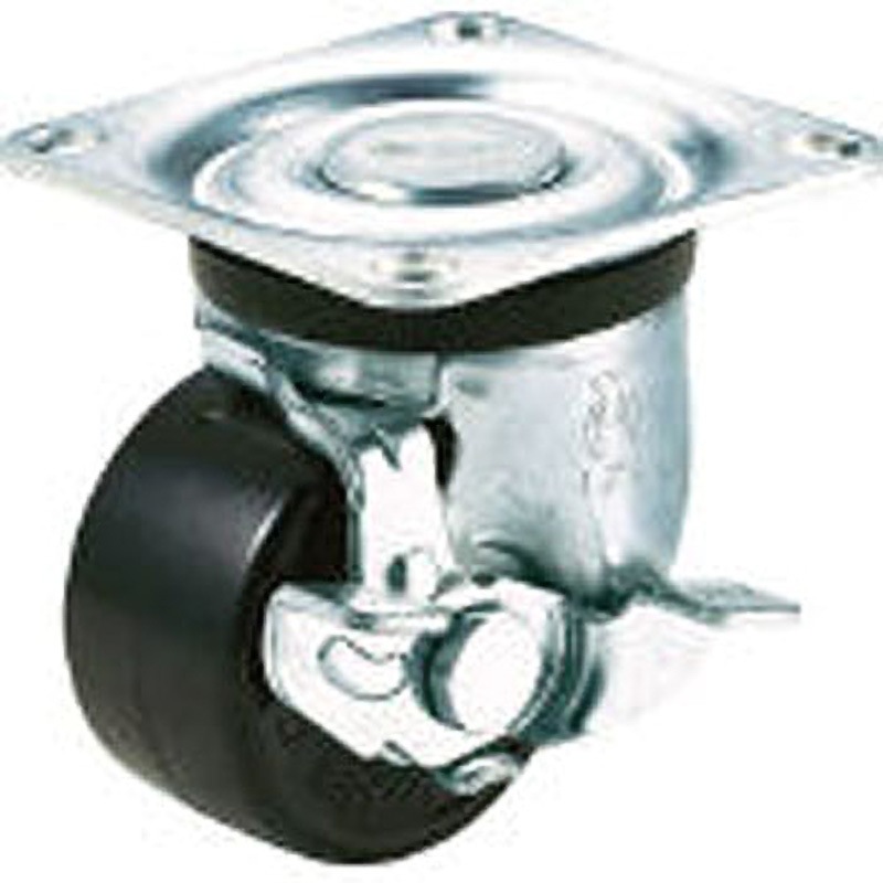 HG-75PBS 低床式重荷重キャスター自在車ストッパー付 ユーエイキャスター 単輪 三価ユニクロ仕上 フェノール車輪 75径 プレート式   HG-75PBS