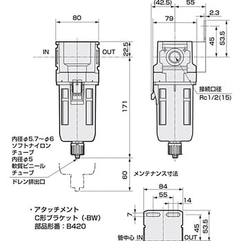 CKD エアフィルタ 難燃シリーズ F4000-15G-G4-Y-BW-