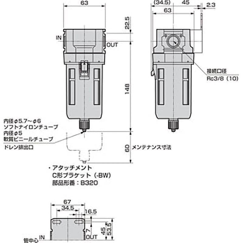 M3000-10-W-F1 オイルミストフィルタ 白色シリーズ M□000-W 1個 CKD