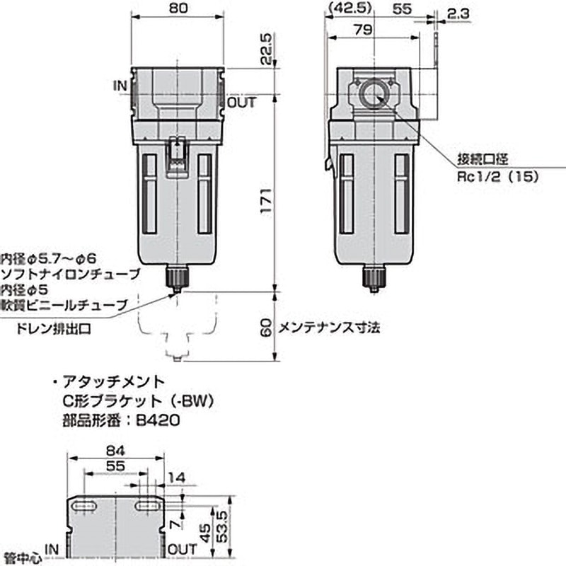 オイルミストフィルタ　　　　 CKD M4000-15-W  Rc1 2