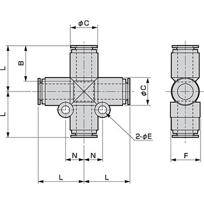 GWCR12-0 ニュージョイントGW(継手)/(クロス形) CKD 圧縮空気 適合チューブ外径12mm 1箱(10個) GWCR12-0