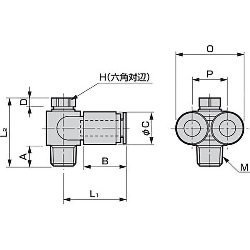 GWL12-15-2T ニュージョイントGW(継手)/(2口ターンエルボ) CKD 圧縮空気 ねじの種類R 適合チューブ外径12mm 1袋(10個) GWL12-15-2T