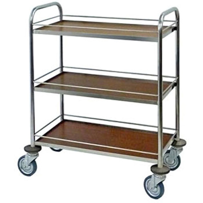 木目調サービスワゴン 3段 手すり・柵付 スギモト産業 ホテルカート
