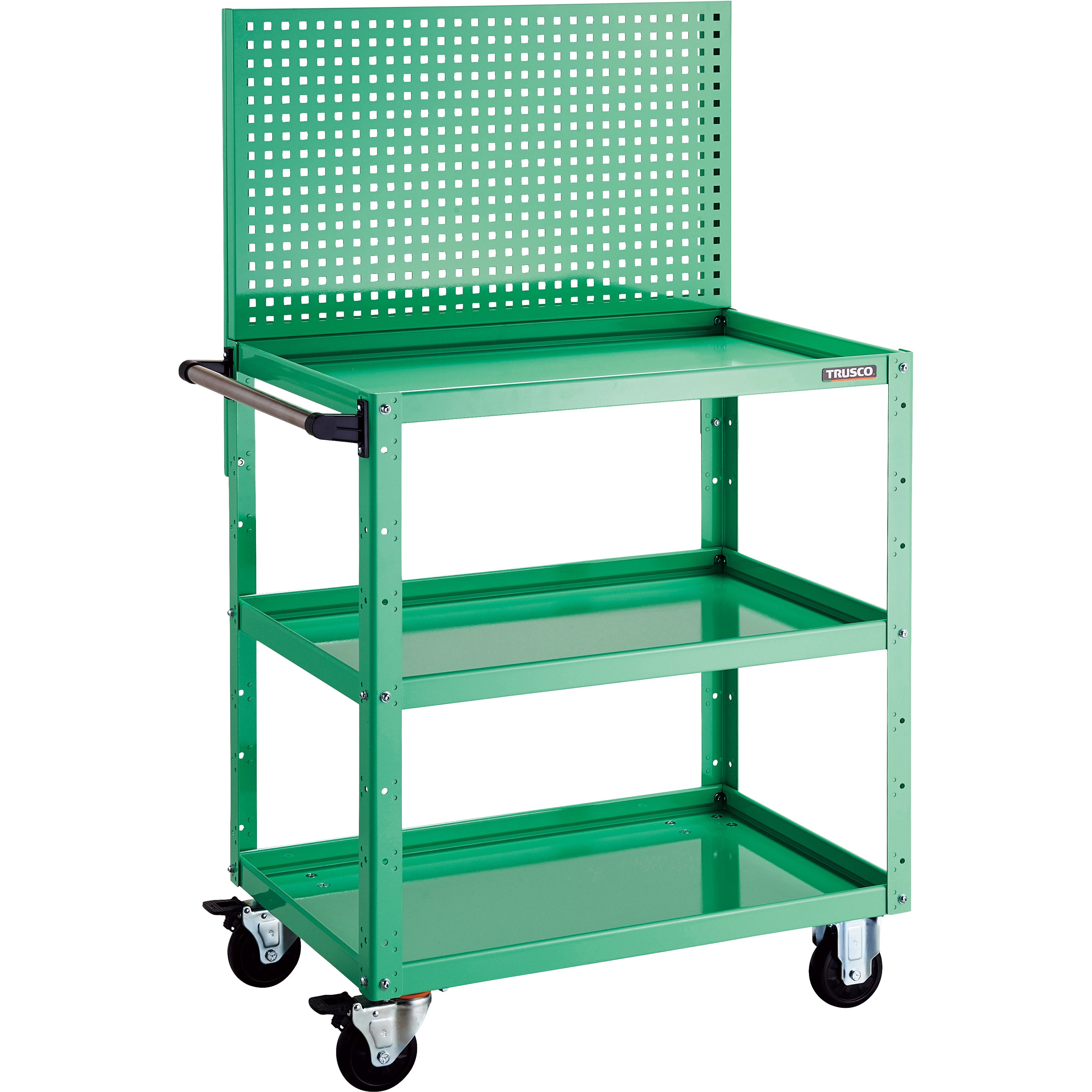 EGW-P973-YG イーグルワゴン(ゴムキャスター・上部パンチングパネル付) TRUSCO 3段 ヤンググリーン色   EGW-P973-YG