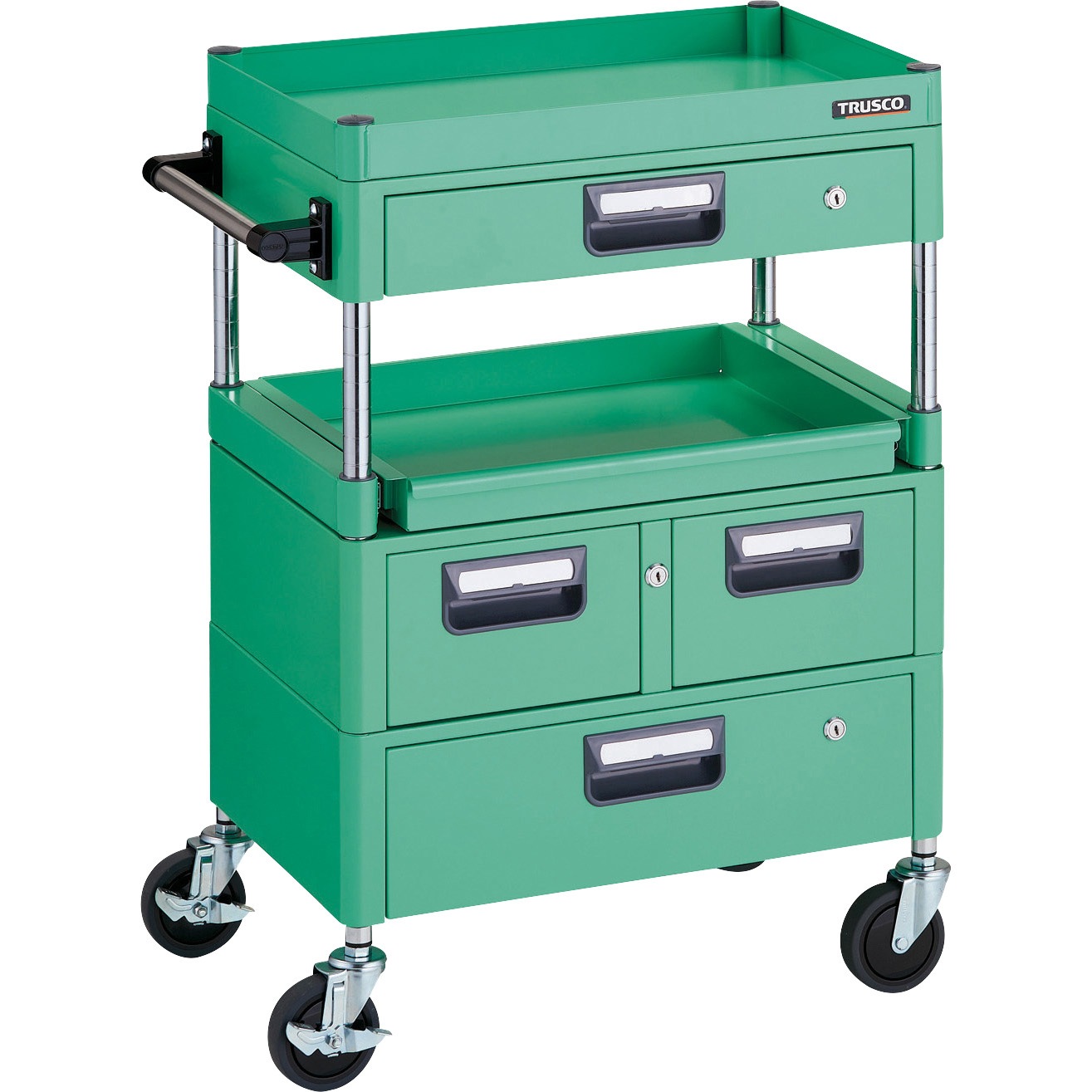 PEW-961M1VWZ-YG フェニックスワゴン(省音タイプ・薄型1段・1段・2列引出し付) TRUSCO ヤンググリーン色 高さ880mm間口600mm奥行400mm  PEW-961M1VWZ-YG 59,988円