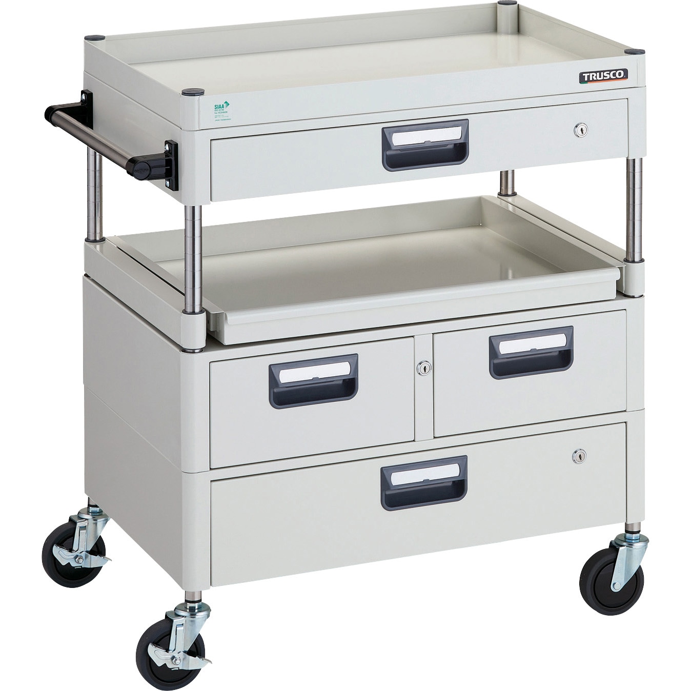 PEW-971M1VWZ-W フェニックスワゴン(省音タイプ・薄型1段・1段・2列引出し付) TRUSCO ホワイト色 高さ880mm間口750mm奥行500mm  PEW-971M1VWZ-W