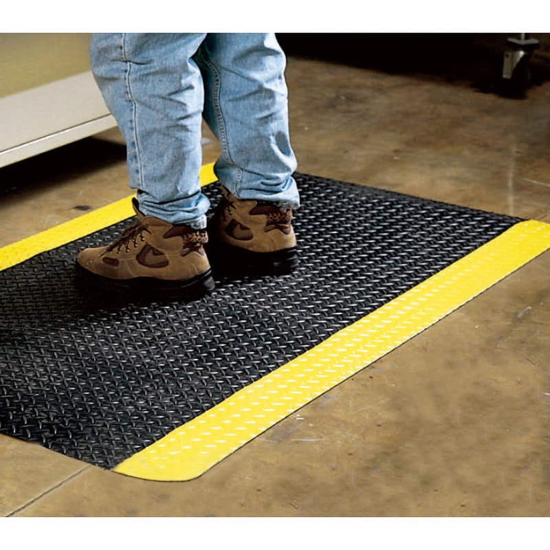 J2338 高耐久疲労軽減マット セーフラン安全用品 黒/黄色 厚さ12mm寸法