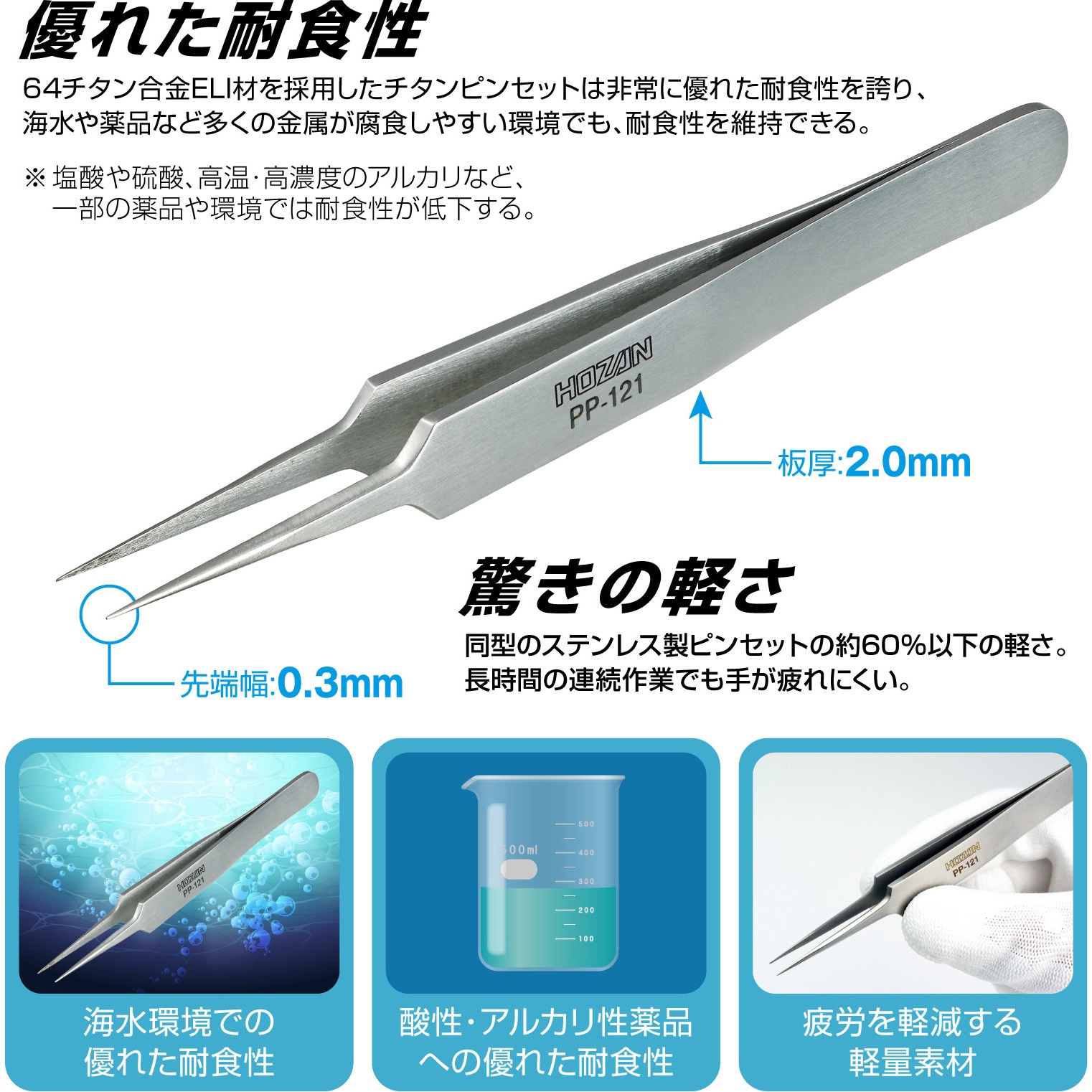 PP-121 チタンピンセット ホーザン 全長115mm PP-121 - 【通販モノタロウ】