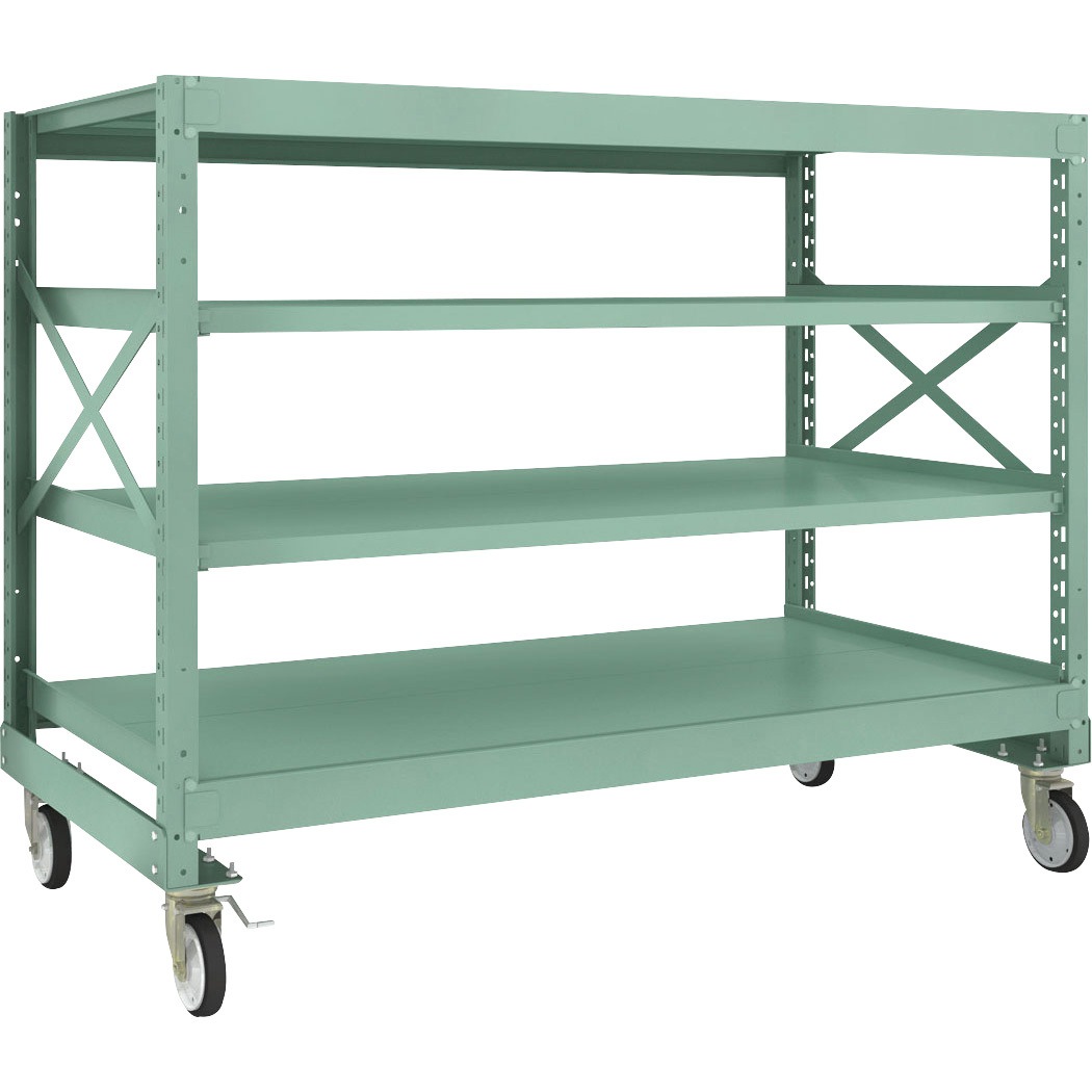 R3-4694-G150 中量ボルト式棚R3型 (300kgタイプ、高さ1400mm、ゴムキャスター) TRUSCO グリーン色 荷重500kg 間口1800mm奥行870mm  R3-4694-G150 71,390円