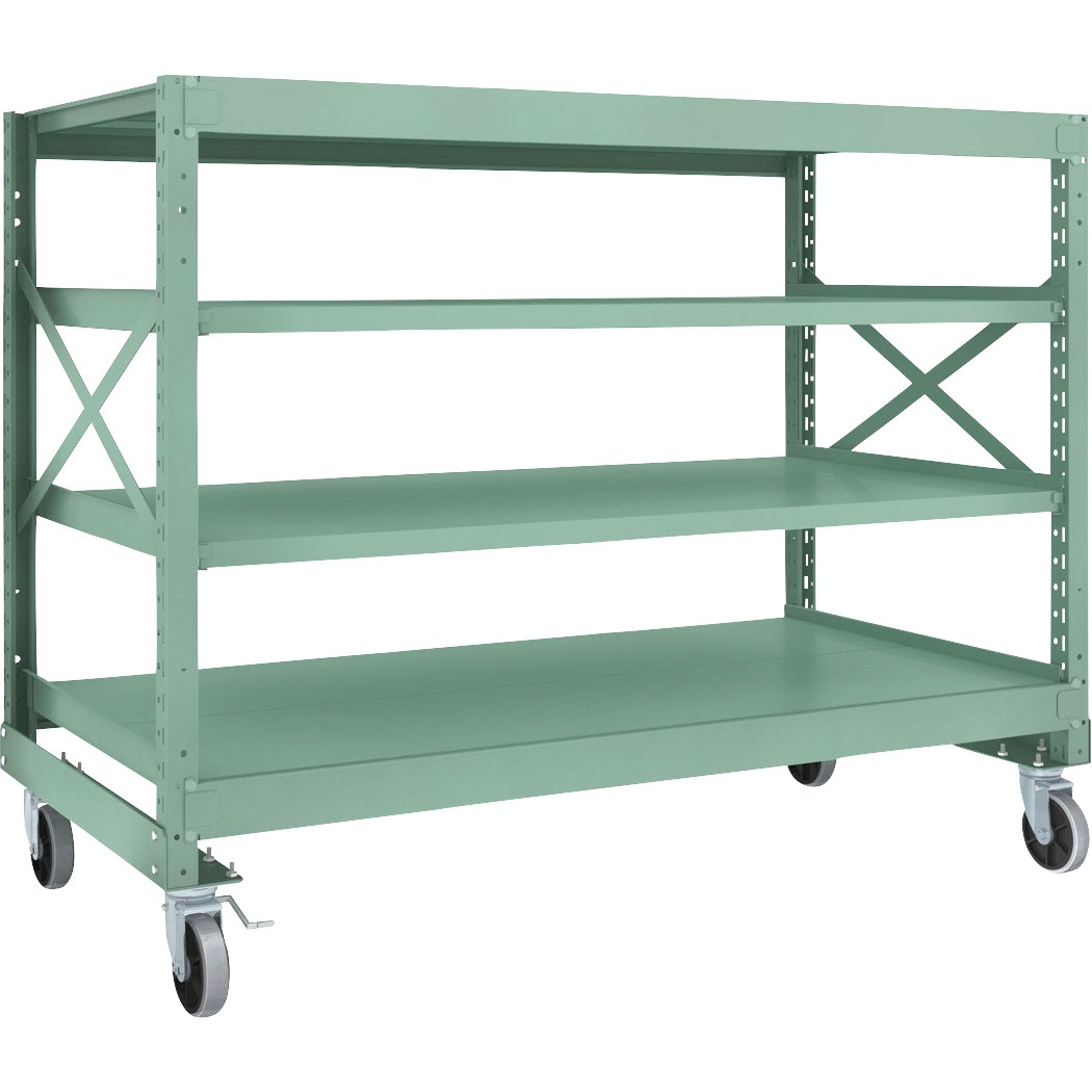 R3-4694-U150 中量ボルト式棚R3型 (300kgタイプ、高さ1400mm、ウレタンキャスター) TRUSCO グリーン色 荷重500kg 間口1800mm奥行870mm  R3-4694-U150