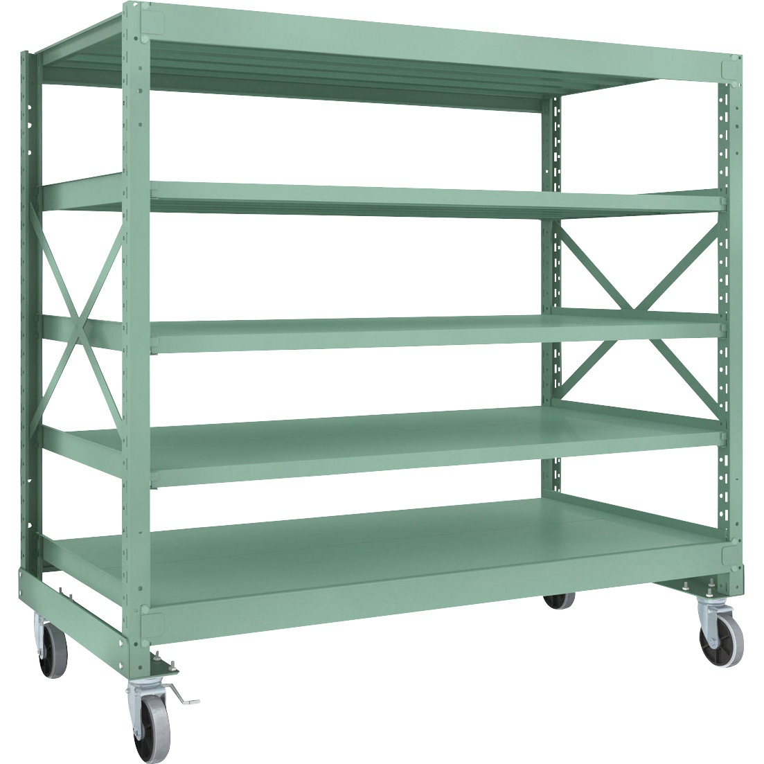 R3-5695-U150 中量ボルト式棚R3型 (300kgタイプ、高さ1700mm、ウレタンキャスター) TRUSCO グリーン色 荷重500kg 間口1800mm奥行870mm  R3-5695-U150