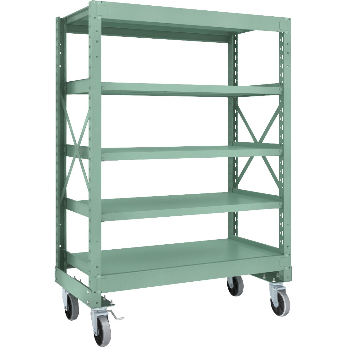 R3-5465-U150 中量ボルト式棚R3型 (300kgタイプ、高さ1700mm、ウレタンキャスター) TRUSCO グリーン色 荷重500kg 間口1200mm奥行600mm  R3-5465-U150