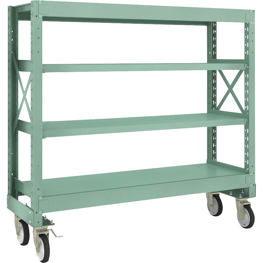 R3-4554-G150 中量ボルト式棚R3型 (300kgタイプ、高さ1400mm、ゴムキャスター) TRUSCO グリーン色 荷重500kg 間口1500mm奥行450mm  R3-4554-G150