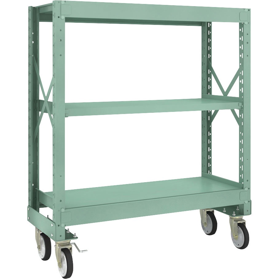 R3-4453-G150 中量ボルト式棚R3型 (300kgタイプ、高さ1400mm、ゴムキャスター) TRUSCO グリーン色 荷重500kg 間口1200mm奥行450mm  R3-4453-G150 47,388円