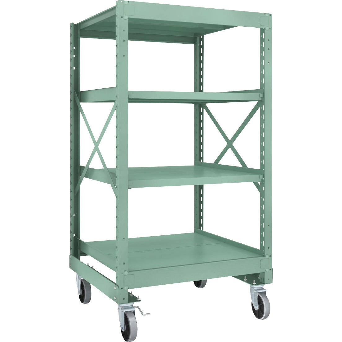 R3-5394-U150 中量ボルト式棚R3型 (300kgタイプ、高さ1700mm、ウレタンキャスター) TRUSCO グリーン色 荷重500kg スチール 4段 間口900mm奥行870mm  R3-5394-U150