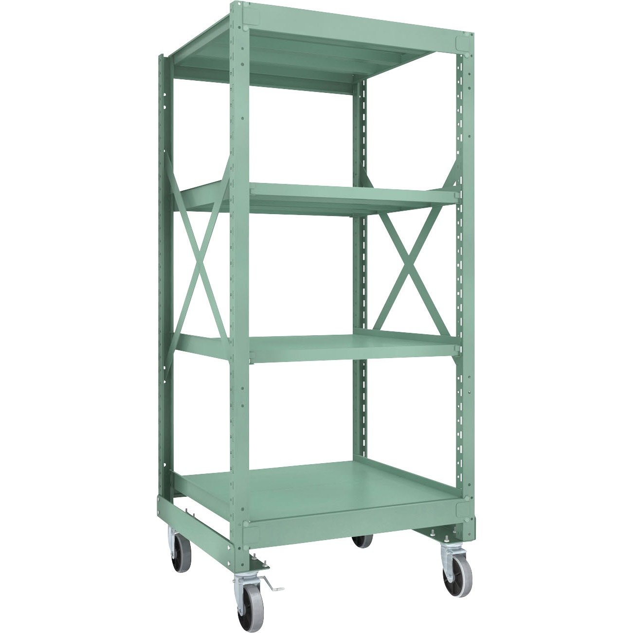 R3-6394-U150 中量ボルト式棚R3型 (300kgタイプ、高さ2000mm、ウレタンキャスター) TRUSCO グリーン色 荷重500kg スチール 4段 間口900mm奥行870mm  R3-6394-U150