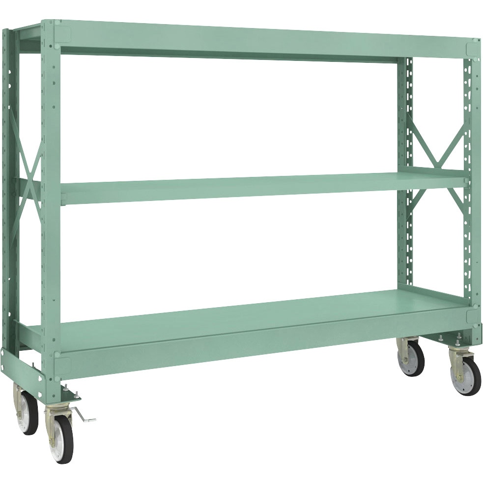 R3-4653-G150 中量ボルト式棚R3型 (300kgタイプ、高さ1400mm、ゴムキャスター) TRUSCO グリーン色 荷重500kg 間口1800mm奥行450mm  R3-4653-G150