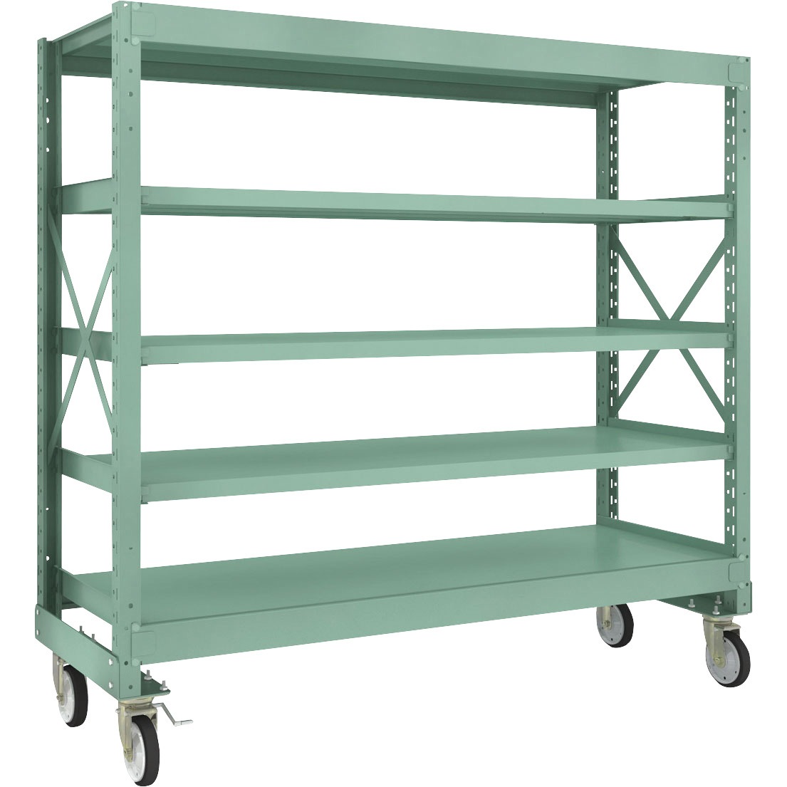 R3-5665-G150 中量ボルト式棚R3型 (300kgタイプ、高さ1700mm、ゴムキャスター) TRUSCO グリーン色 スチール 荷重500kg 間口1800mm奥行600mm  R3-5665-G150 65,890円