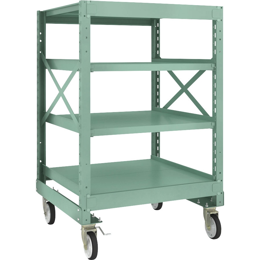 R3-4394-G150 中量ボルト式棚R3型 (300kgタイプ、高さ1400mm、ゴムキャスター) TRUSCO グリーン色 荷重500kg 間口900mm奥行870mm  R3-4394-G150 59,988円