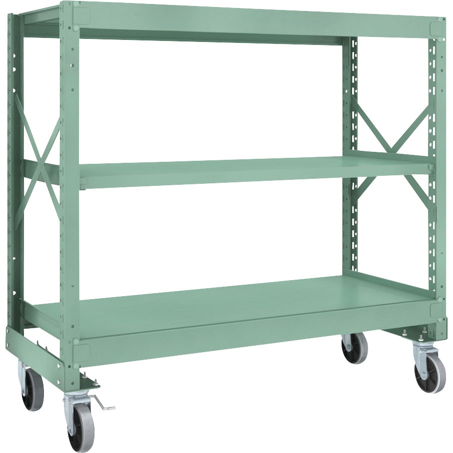 R3-4563-U150 中量ボルト式棚R3型 (300kgタイプ、高さ1400mm、ウレタンキャスター) TRUSCO グリーン色 荷重500kg 間口1500mm奥行600mm  R3-4563-U150