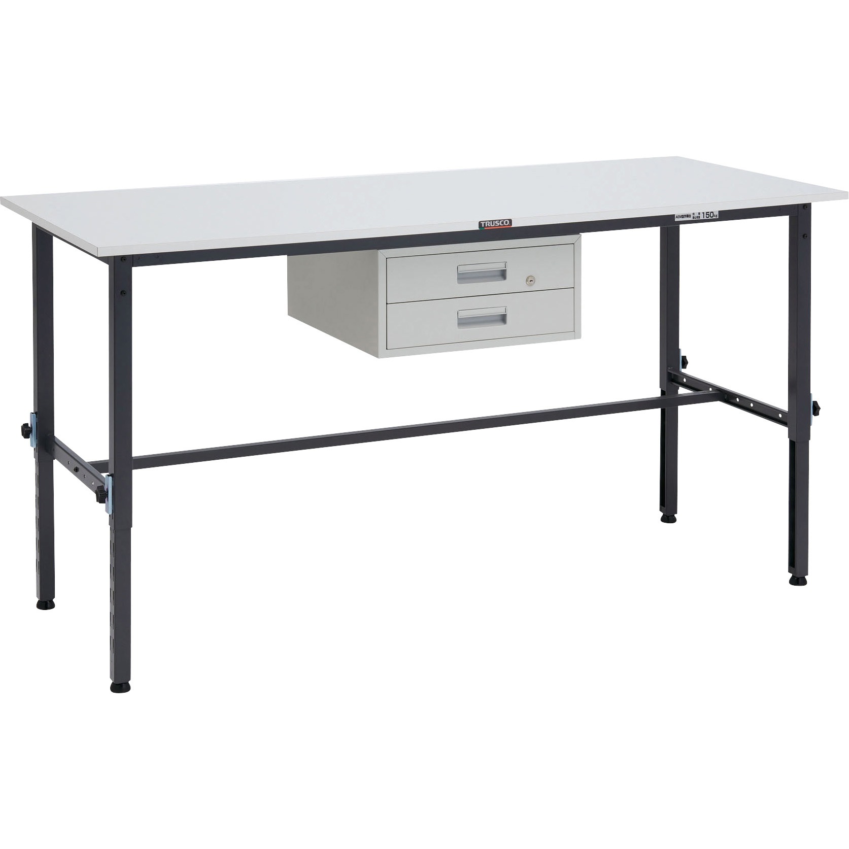 TRUSCO AWMP型高さ調節作業台 1800X900XH1000-1200(全高) 上棚付 ダークグレー色 ■▼466-7841 AWMP-1890YURB 1台 軽量高さ調節式作業台(2段引出し付) TRUSCO 高さ調整タイプ 通販