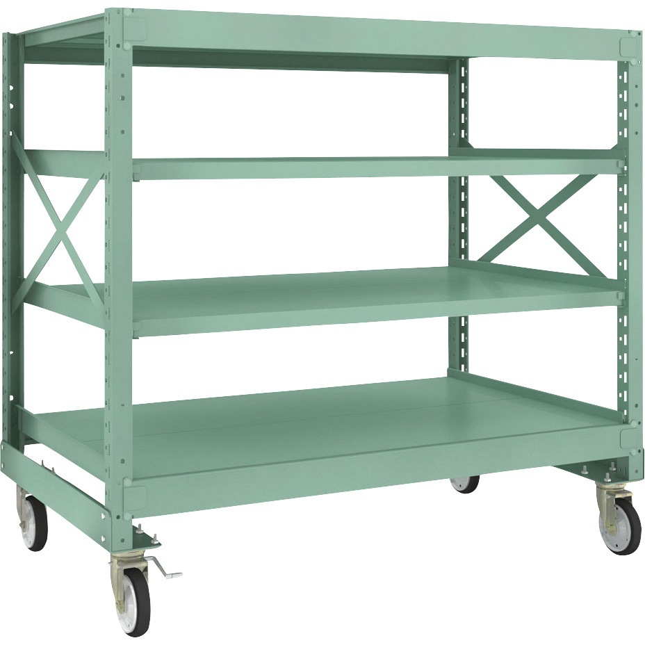 R3-4594-G150 中量ボルト式棚R3型 (300kgタイプ、高さ1400mm、ゴムキャスター) TRUSCO グリーン色 荷重500kg 間口1500mm奥行870mm  R3-4594-G150
