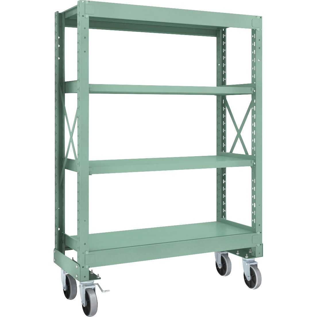 R3-5454-U150 中量ボルト式棚R3型 (300kgタイプ、高さ1700mm、ウレタンキャスター) TRUSCO グリーン色 荷重500kg スチール 4段 間口1200mm奥行450mm  R3-5454-U150