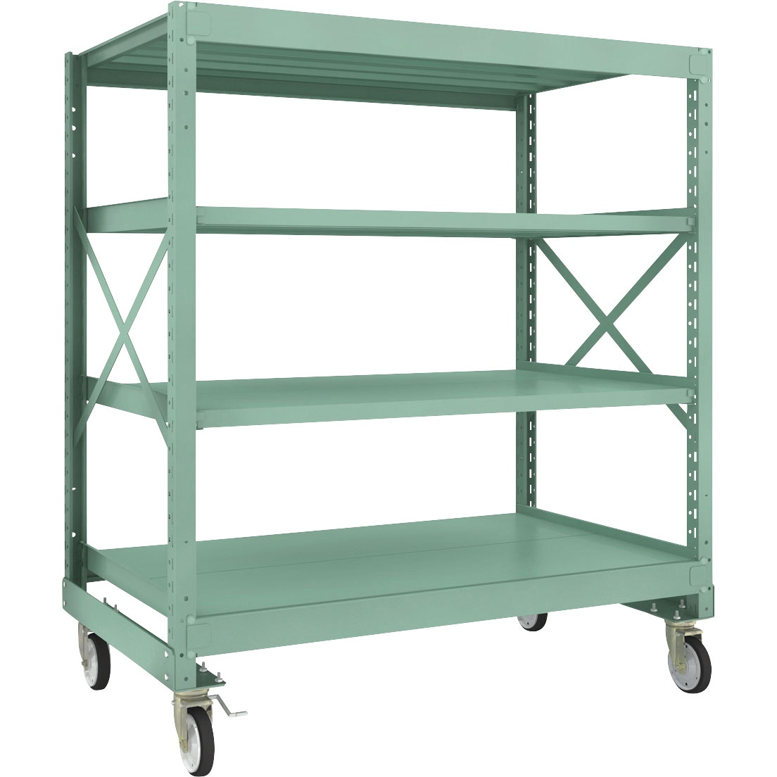 R3-5594-G150 中量ボルト式棚R3型 (300kgタイプ、高さ1700mm、ゴムキャスター) TRUSCO グリーン色 スチール 荷重500kg 間口1500mm奥行870mm  R3-5594-G150