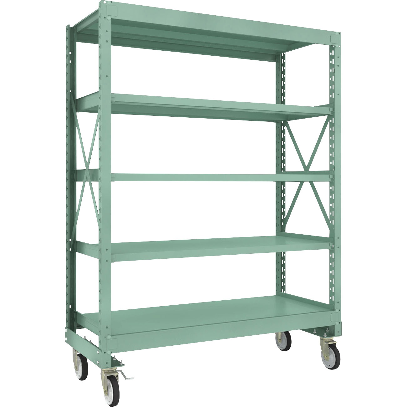 R3-6565-G150 中量ボルト式棚R3型 (300kgタイプ、高さ2000mm、ゴムキャスター) TRUSCO グリーン色 荷重500kg 間口1500mm奥行600mm  R3-6565-G150
