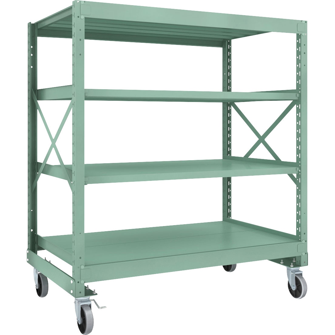 R3-5594-U150 中量ボルト式棚R3型 (300kgタイプ、高さ1700mm、ウレタンキャスター) TRUSCO グリーン色 荷重500kg スチール 4段 間口1500mm奥行870mm  R3-5594-U150