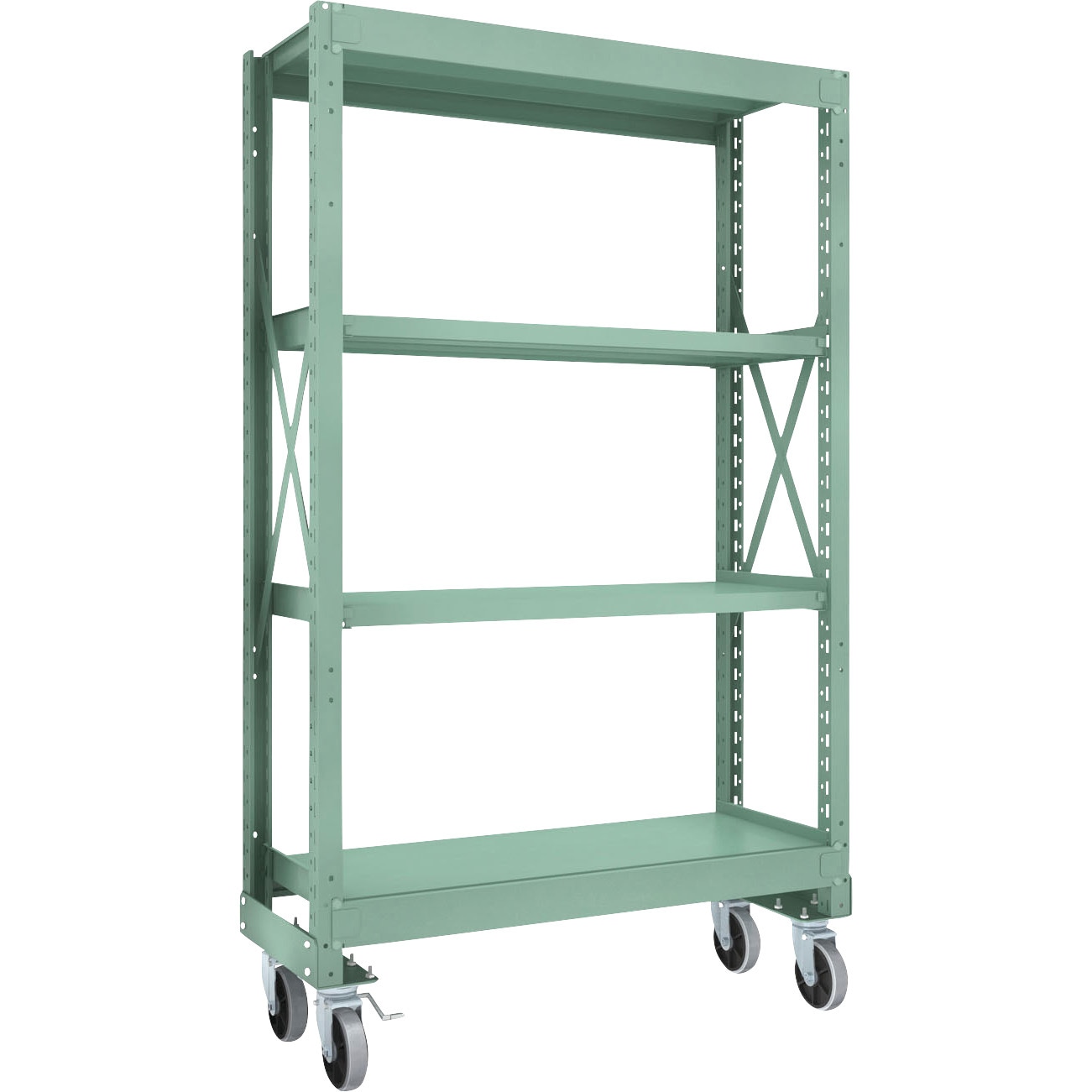 R3-6454-U150 中量ボルト式棚R3型 (300kgタイプ、高さ2000mm、ウレタンキャスター) TRUSCO グリーン色 荷重500kg スチール 4段 間口1200mm奥行450mm  R3-6454-U150