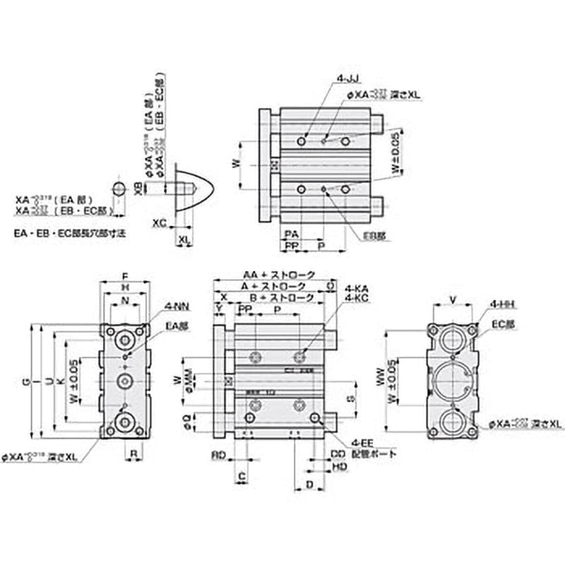 CKD:ガイド付シリンダ すべり軸受 型式:STG-M-40-100-T2H-H