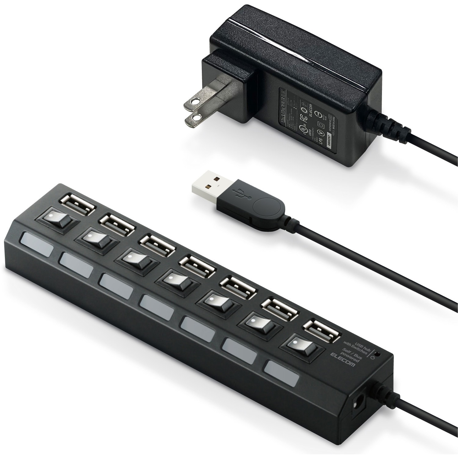 エレコム USB2.0ハブ スイッチ付 セルフパワー 7ポート U2H-TZS720SBK 通販
