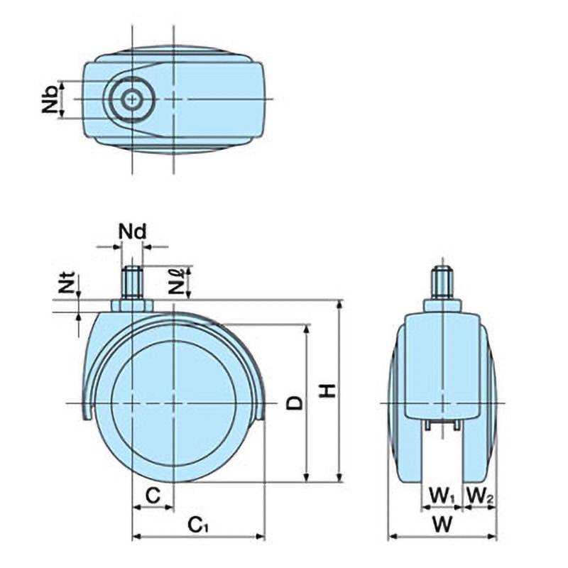 NA100N12 双輪キャスター NA型 ネジ式 東海キャスター エラストマー車輪 自在車 車輪径100mm車輪幅66mm