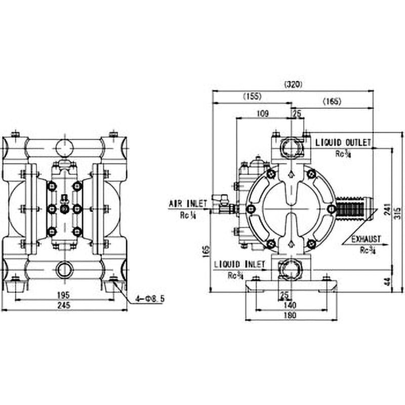 NDP-20BST ダイアフラムポンプ(エア切替) 1個 ヤマダコーポレーション 【通販モノタロウ】